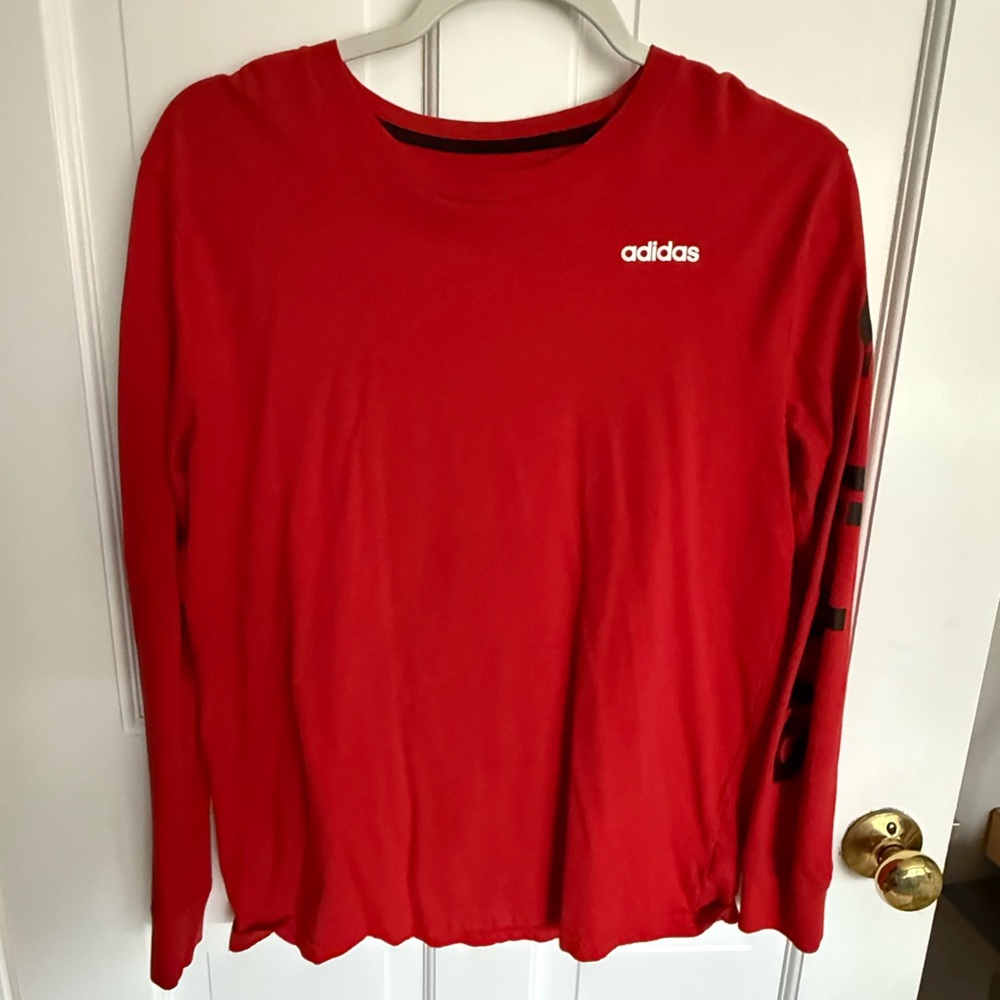 Adidas long sleeve tee. Youth size L (14/-16). Red with white logo.